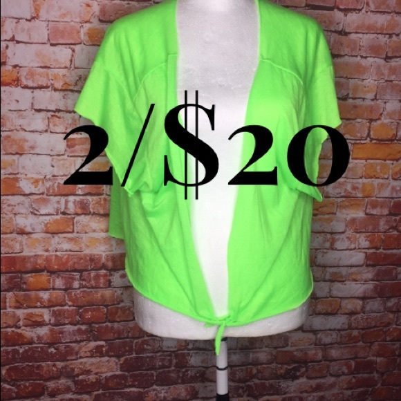 Ingear Neon Green Cropped Tie Front Blouse - Picture 1 of 9